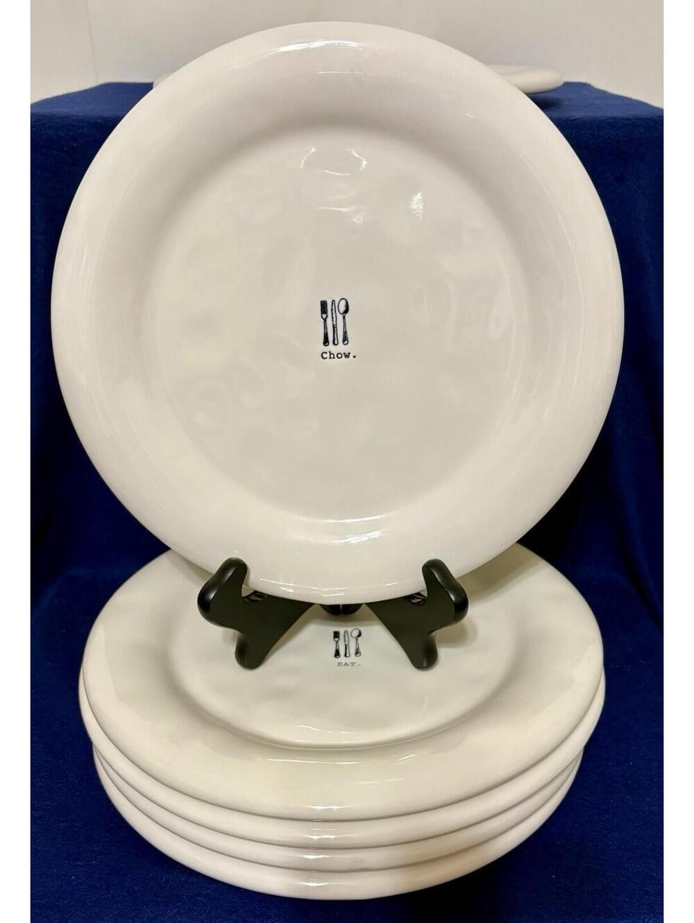 Rae Dunn Dimpled Cutlery Eat Typed 11” Dinner Plate Set Of 6 Great Condition - Picture 4 of 8